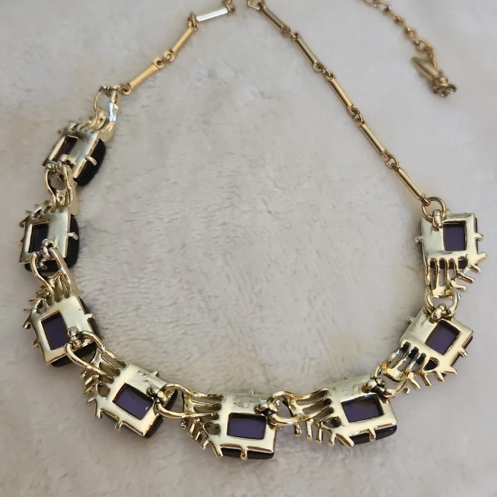 VTG CORO 1940s Purple Botanical Square Thermoset Choker Necklace Bracelet Set